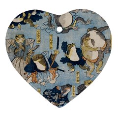 Famous Heroes Of The Kabuki Stage Played By Frogs  Heart Ornament (two Sides) by Sobalvarro
