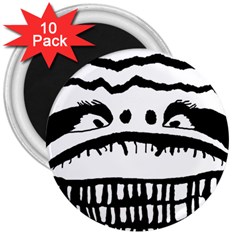 Creepy Monster Black And White Close Up Drawing 3  Magnets (10 Pack)  by dflcprintsclothing