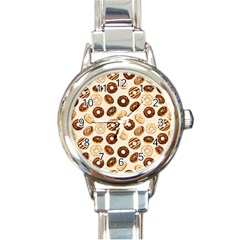 Chocolate Donut Love Round Italian Charm Watch by designsbymallika