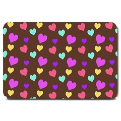 Colorfull Hearts On Choclate Large Doormat  by Daria3107