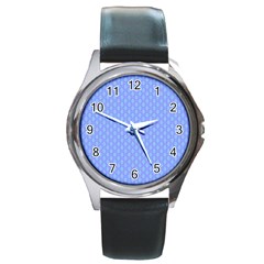 Soft Pattern Blue Round Metal Watch by PatternFactory