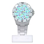 Bows on blue Plastic Nurses Watch Front