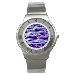 Purple  Waves Abstract Series No3 Stainless Steel Watch by DimitriosArt