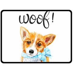 Welsh Corgi Pembrock With A Blue Bow Double Sided Fleece Blanket (large)  by ladynatali
