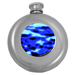 Blue Waves Abstract Series No11 Round Hip Flask (5 Oz)