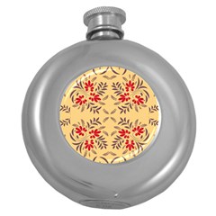 Floral Folk Damask Pattern Fantasy Flowers Floral Geometric Fantasy Round Hip Flask (5 Oz) by Eskimos