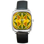 Folk flowers floral art print Flowers abstract art  Square Metal Watch Front
