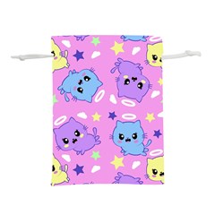 Seamless Pattern With Cute Kawaii Kittens Lightweight Drawstring Pouch (l)