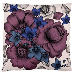 Floral-wallpaper-pattern-with-engraved-hand-drawn-flowers-vintage-style Large Flano Cushion Case (one Side) by Jancukart