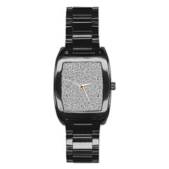Black And White Hello Text Motif Random Pattern Stainless Steel Barrel Watch by dflcprintsclothing
