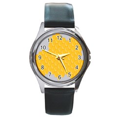 Hexagons Yellow Honeycomb Hive Bee Hive Pattern Round Metal Watch