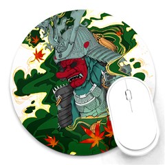 Armor Japan Maple Leaves Samurai Round Mousepads by Amaryn4rt