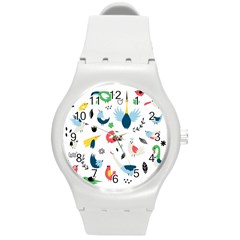Vector-set-isolates-with-cute-birds-scandinavian-style Round Plastic Sport Watch (m) by Jancukart