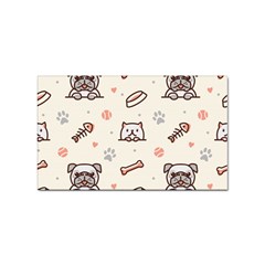 Pug-dog-cat-with-bone-fish-bones-paw-prints-ball-seamless-pattern-vector-background Sticker Rectangular (10 Pack) by Jancukart