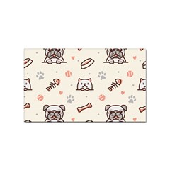 Pug-dog-cat-with-bone-fish-bones-paw-prints-ball-seamless-pattern-vector-background Sticker Rectangular (10 Pack) by Jancukart