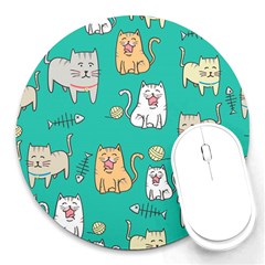 Seamless-pattern-cute-cat-cartoon-with-hand-drawn-style Round Mousepad by Jancukart