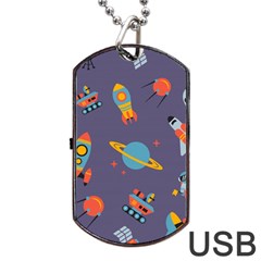 Space Seamless Pattern Dog Tag Usb Flash (one Side) by Wegoenart