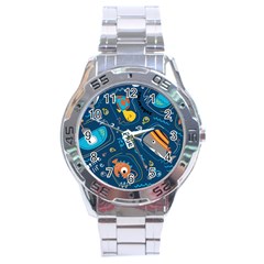 Seamless Pattern Vector Submarine With Sea Animals Cartoon Stainless Steel Analogue Watch by Wegoenart
