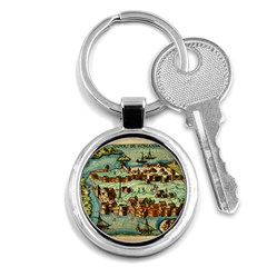 Medeival Ancient Map Fortress Island Seaport Town Key Chain (round) by Wegoenart