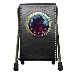 Haunted House Halloween Cemetery Moonlight Pen Holder Desk Clock