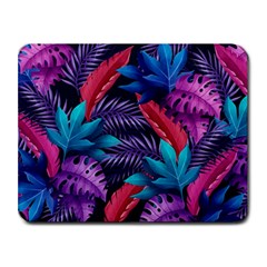 Background With Violet Blue Tropical Leaves Small Mousepad by Pakemis