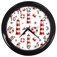 Nautical Seamless Pattern Wall Clock (black)