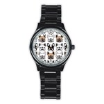 Dog French Bulldog Seamless Pattern Face Head Stainless Steel Round Watch Front