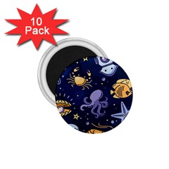 Marine Seamless Pattern Thin Line Memphis Style 1 75  Magnets (10 Pack) 