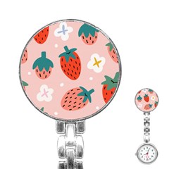 Strawberry-seamless-pattern Stainless Steel Nurses Watch