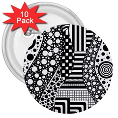 Black And White 3  Buttons (10 Pack)  by gasi