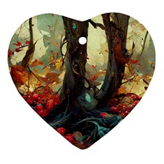 Abstract Texture Forest Trees Fruits Nature Leaves Heart Ornament (two Sides) by Pakemis
