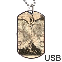 World Map - Nova Delineatio Totius Orbis Terrarum -  1659-1733 Dog Tag Usb Flash (one Side) by ConteMonfrey