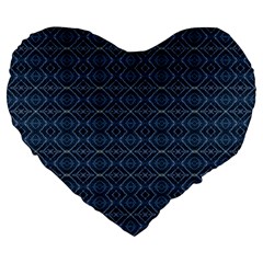 Blue Diamonds Motif Fancy Pattern Design Large 19  Premium Flano Heart Shape Cushions by dflcprintsclothing