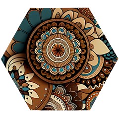 Bohemian Flair In Blue And Earthtones Wooden Puzzle Hexagon by HWDesign