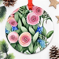 County Charm – Watercolor Flowers Botanical Round Ornament (two Sides) by GardenOfOphir