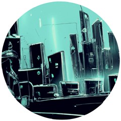 Buildings City Urban Destruction Background Wooden Puzzle Round