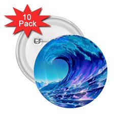 Tsunami Tidal Wave Ocean Waves Sea Nature Water Blue 2 25  Buttons (10 Pack) 
