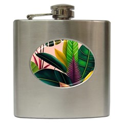Ai Generated Tropical Leaves Foliage Wallpaper Hip Flask (6 Oz)