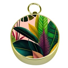 Ai Generated Tropical Leaves Foliage Wallpaper Gold Compasses by Ravend