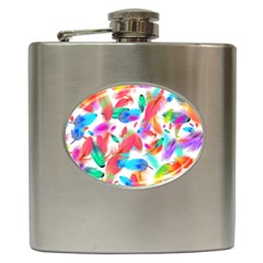 Feathers Pattern Background Colorful Plumage Hip Flask (6 Oz) by Ravend