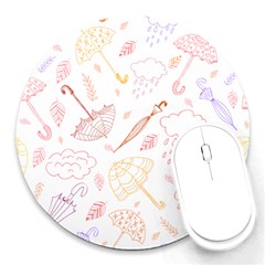 Weather Umbrella Rain Cloud Seamless Doodle Pattern Round Mousepad