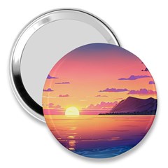 Sunset Ocean Beach Water Tropical Island Vacation 3 3  Handbag Mirrors