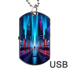 City People Cyberpunk Dog Tag Usb Flash (one Side) by Jancukart