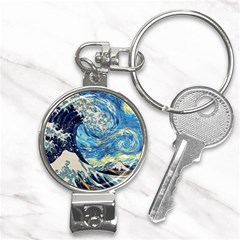 Starry Night Hokusai Vincent Van Gogh The Great Wave Off Kanagawa Nail Clippers Key Chain by Semog4