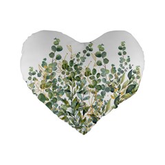 Gold And Green Eucalyptus Leaves Standard 16  Premium Flano Heart Shape Cushions by Jack14