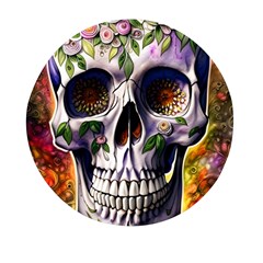 Cute Sugar Skull With Flowers - Day Of The Dead Mini Round Pill Box (pack Of 5) by GardenOfOphir