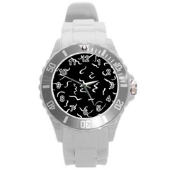 Scribbles Lines Drawing Picture Round Plastic Sport Watch (l)