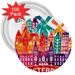 Vector Graphics Amsterdam Silhouette 3  Buttons (100 Pack) 