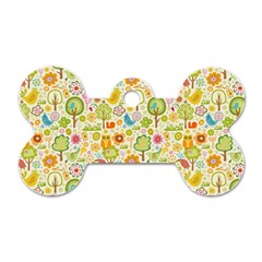 Nature Doodle Art Trees Birds Owl Children Pattern Multi Colored Dog Tag Bone (two Sides) by Salman4z