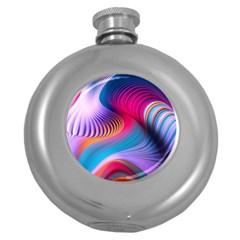 Colorful 3d Waves Creative Wave Waves Wavy Background Texture Round Hip Flask (5 Oz)